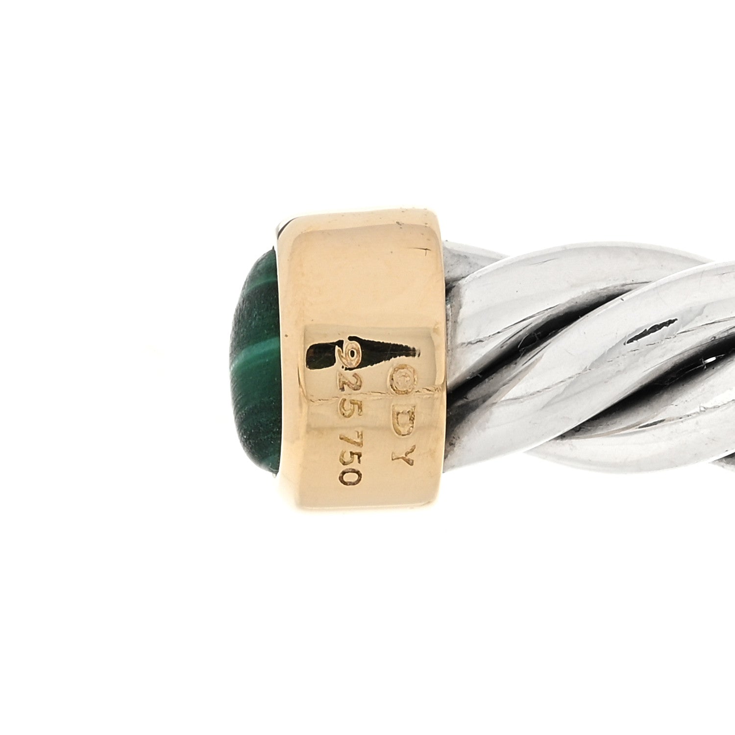 David Yurman Sterling Silver 18K Yellow Gold Malachite 6mm Cable Classic Cuff Bracelet 3 of 3