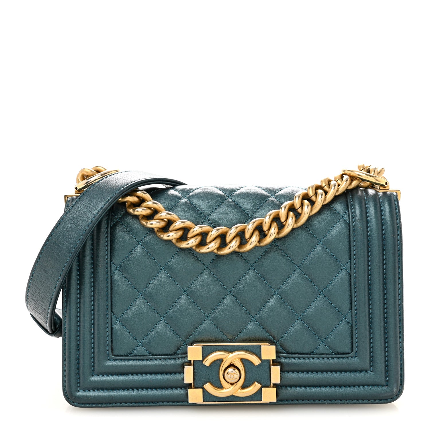 Chanel Metallic Calfskin Quilted Small Boy Flap Blue 1 of 13