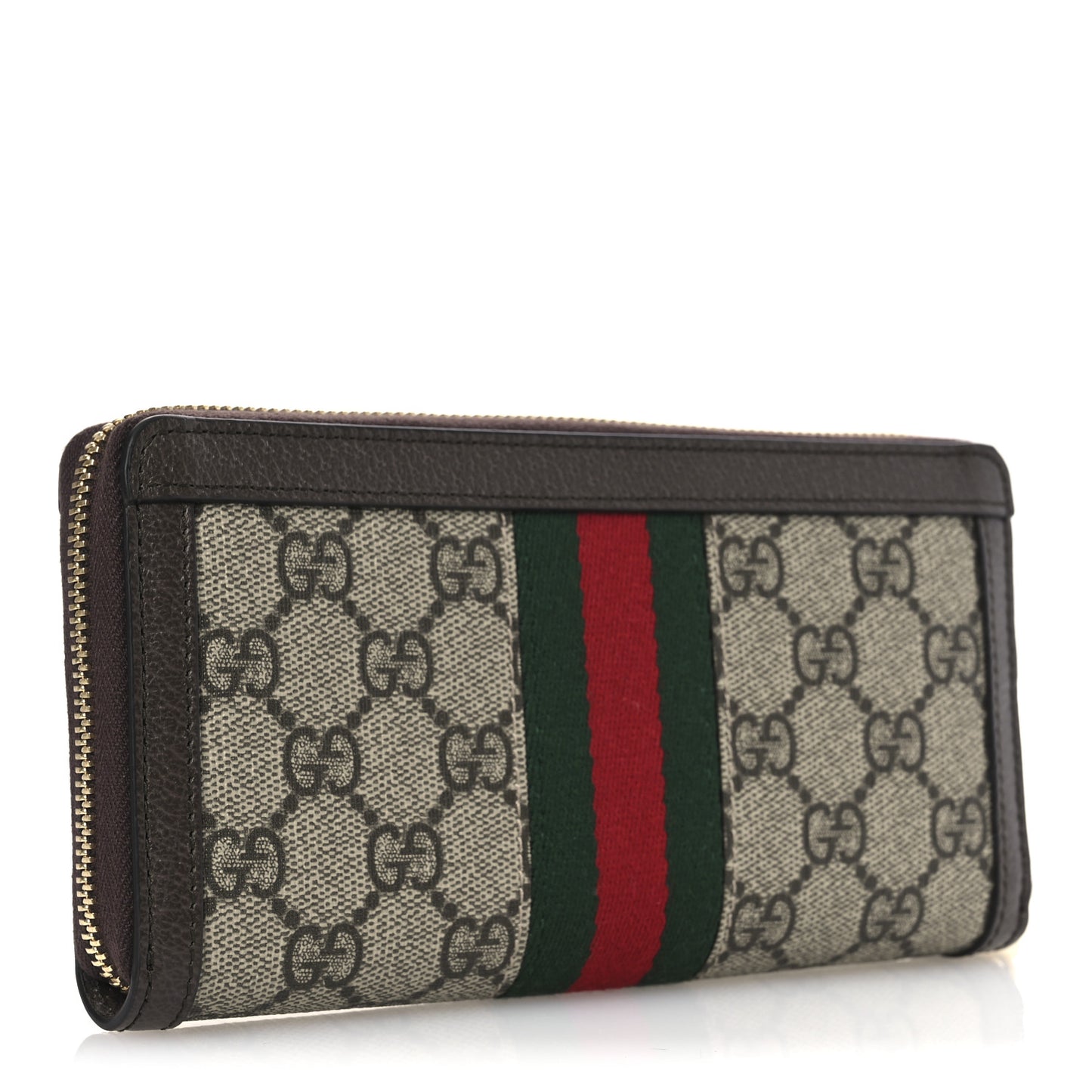 GG Supreme Monogram Web Ophidia Zip Around Wallet Brown