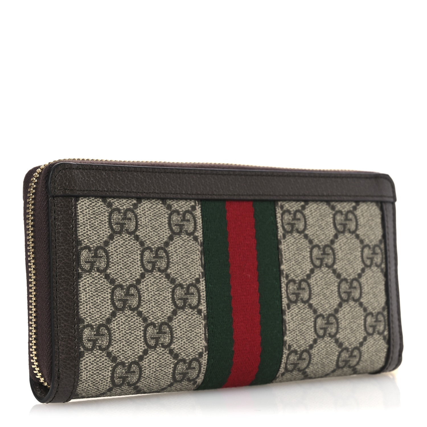 Gucci GG Supreme Monogram Web Ophidia Zip Around Wallet Brown 3 of 8