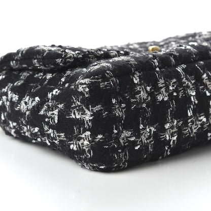 Chanel Tweed Quilted Large 19 Flap Black Ecru White 6 of 10