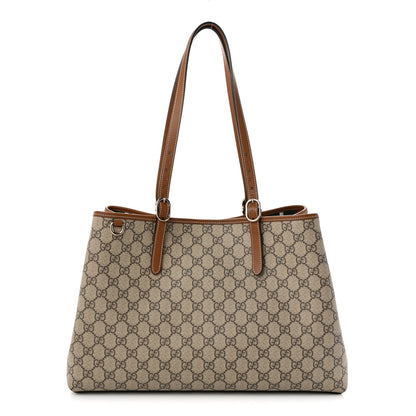Gucci GG Supreme Monogram Emblem Large Tote Bag Beige Dark Brown 1 of 10