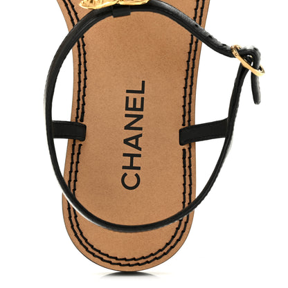 Chanel Lambskin CC Thong Sandals 38.5 Black Gold 7 of 11