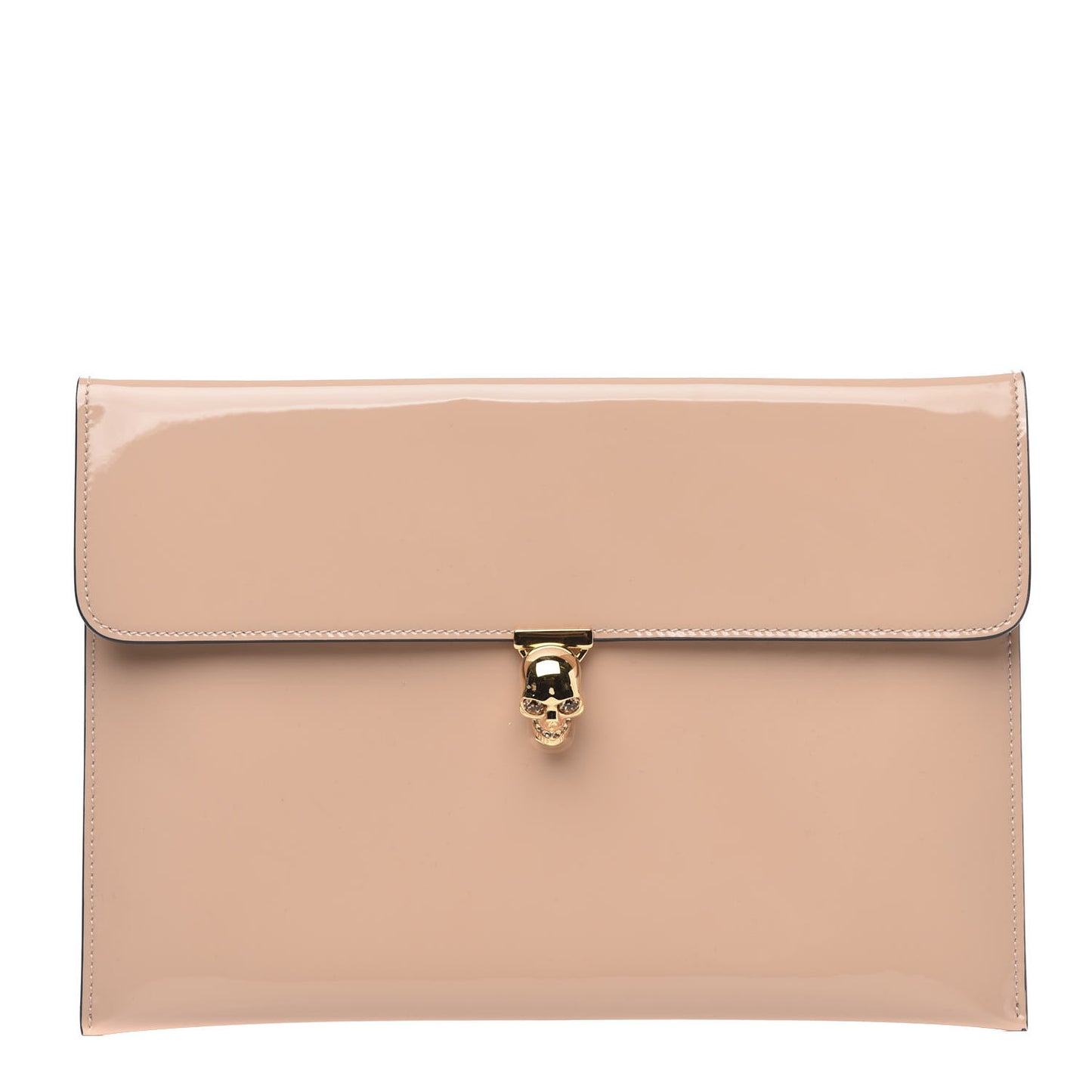 Patent Skull Lock Envelope Clutch Nude