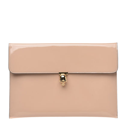 Alexander McQueen Patent Skull Lock Envelope Clutch Nude 1 of 9