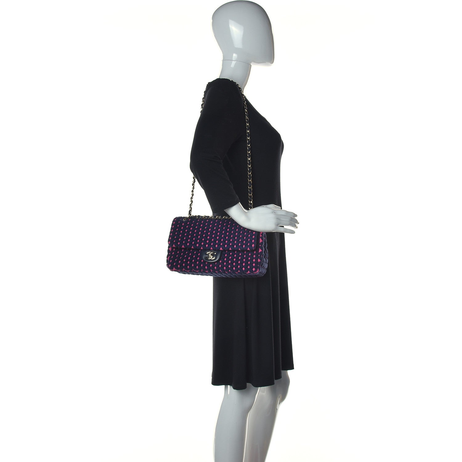 Chanel Woven Jersey Medium Single Flap Pink Navy 2 of 10
