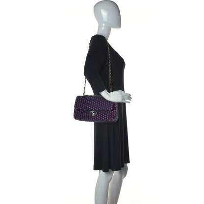 Chanel Woven Jersey Medium Single Flap Pink Navy 2 of 10