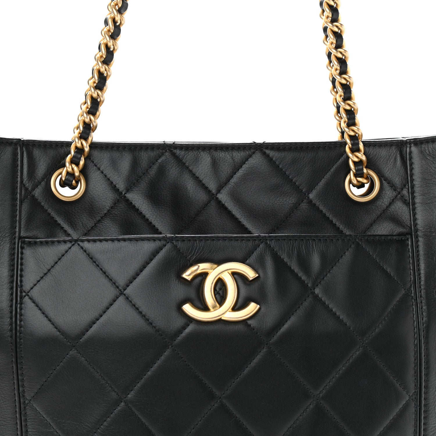 Chanel Calfskin Quilted CC Front Pocket Shopping Tote Black 8 of 10
