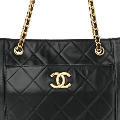 Chanel Calfskin Quilted CC Front Pocket Shopping Tote Black 8 of 10