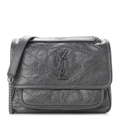 Saint Laurent Crinkled Calfskin Matelasse Monogram Baby Niki Chain Satchel Storm 1 of 13