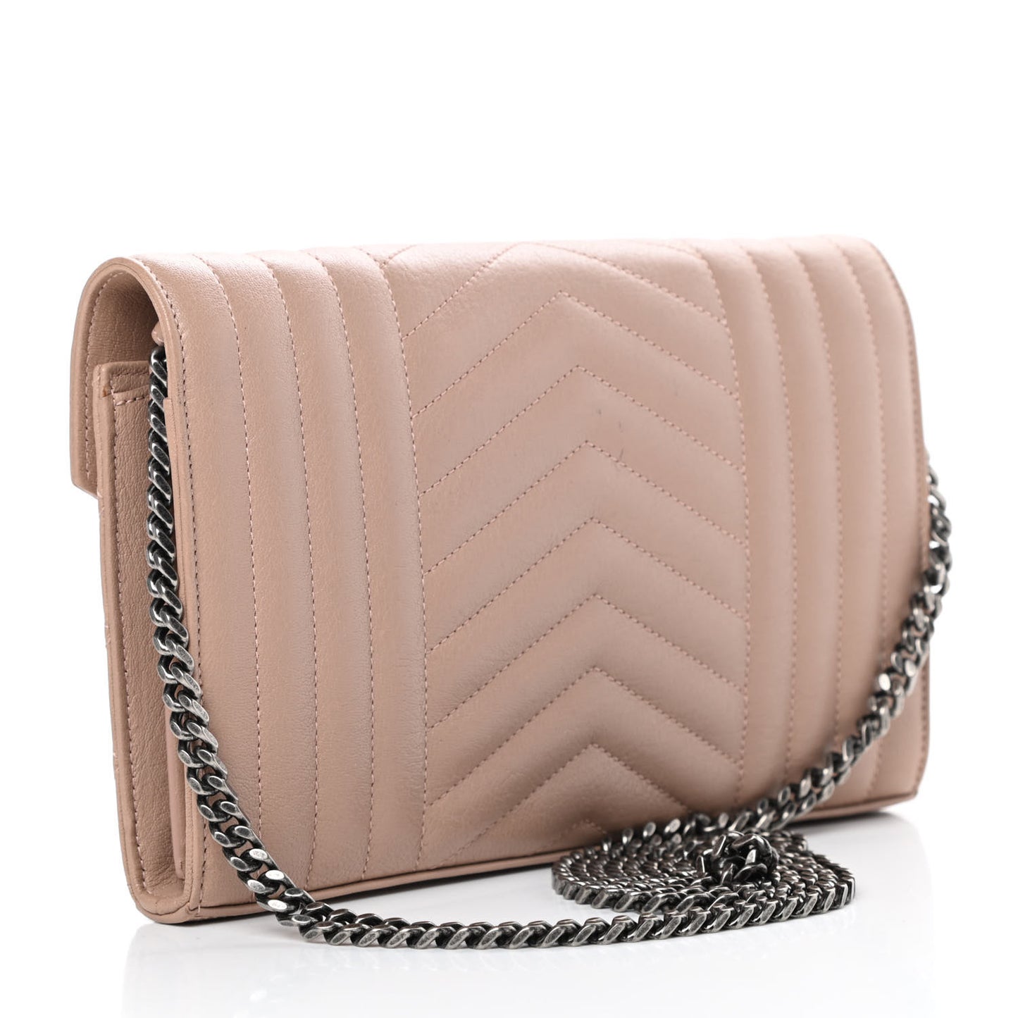 Sheepskin Tri-Quilt Monogram Envelope Chain Wallet Beige