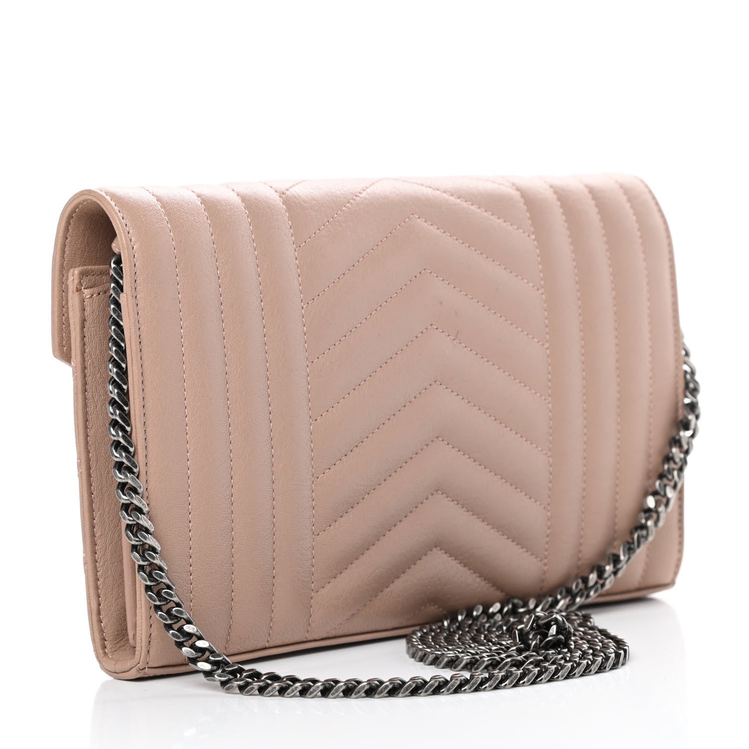 Saint Laurent Sheepskin Tri-Quilt Monogram Envelope Chain Wallet Beige 3 of 12