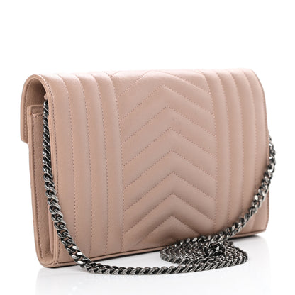 Saint Laurent Sheepskin Tri-Quilt Monogram Envelope Chain Wallet Beige 3 of 12