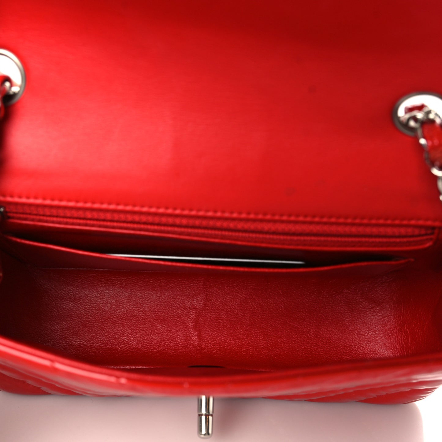 Patent Calfskin Chevron Quilted Mini Rectangular Flap Red