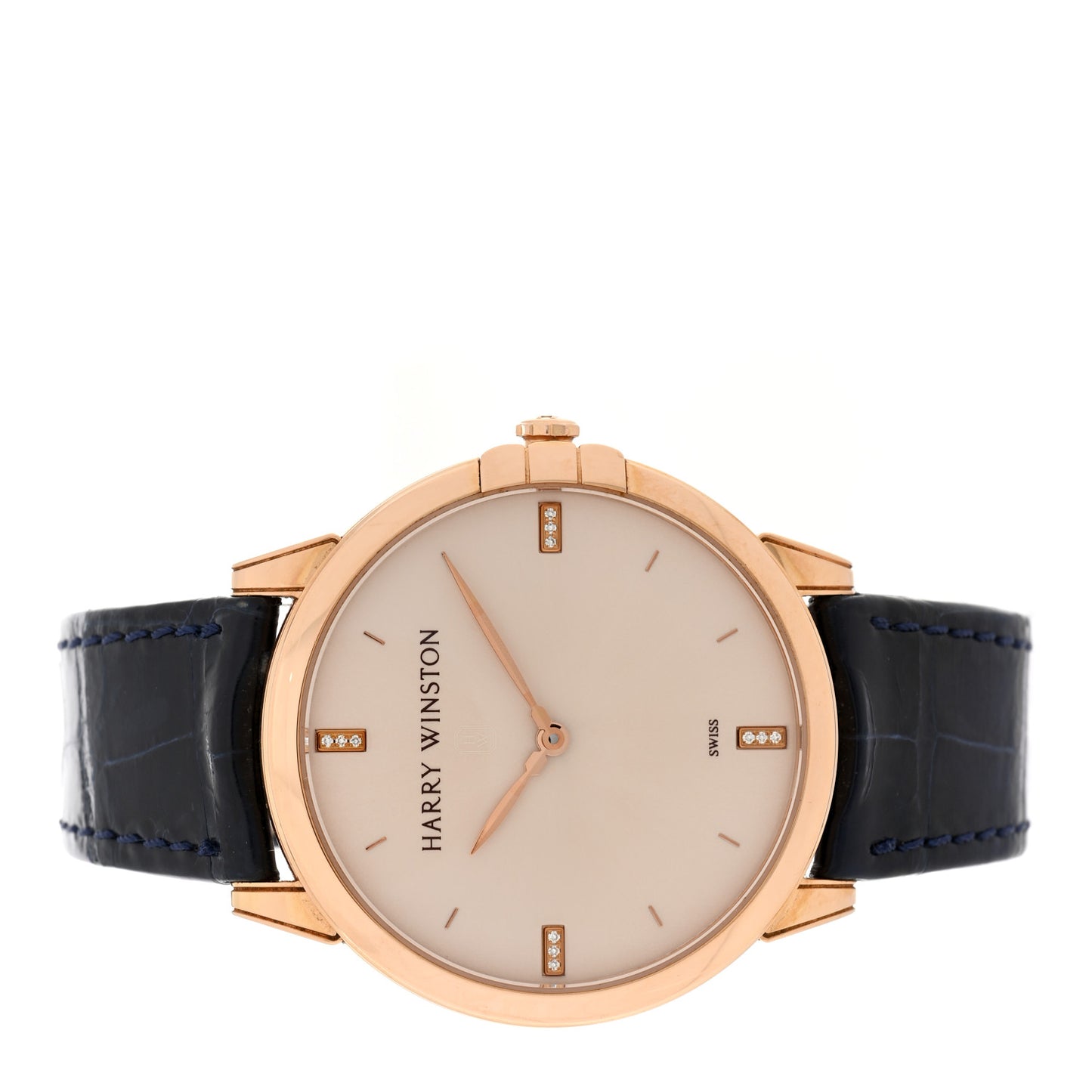 18K Rose Gold Alligator Diamond 39mm Midnight Quartz Watch Champagne