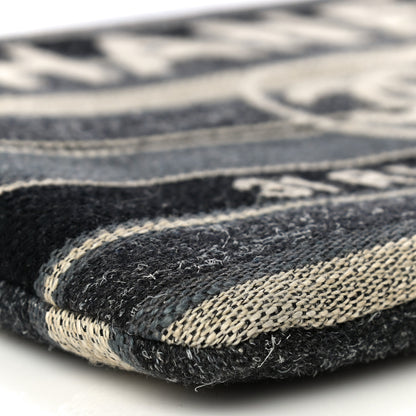 Chanel Striped Canvas Medium Deauville Cosmetic Pouch Grey Black 9 of 12