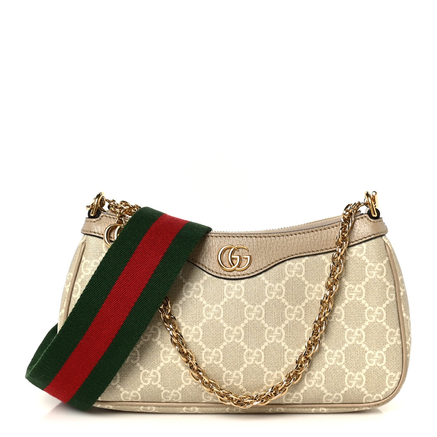 Gucci GG Supreme Monogram Textured Dollar Calfskin Web Small Ophidia GG Handbag Beige Mystic White Oatmeal 1 of 12