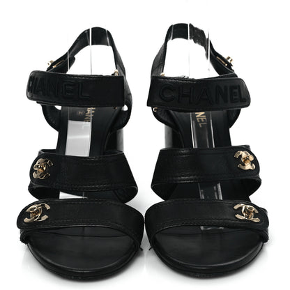 Chanel Goatskin CC Turnlock Sandals 39 Black 2 of 9
