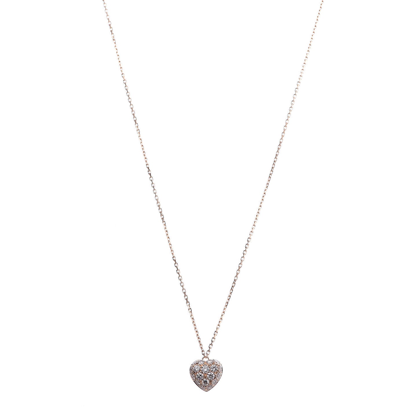 18K Pink Gold Diamond Heart Paved Pendant Necklace