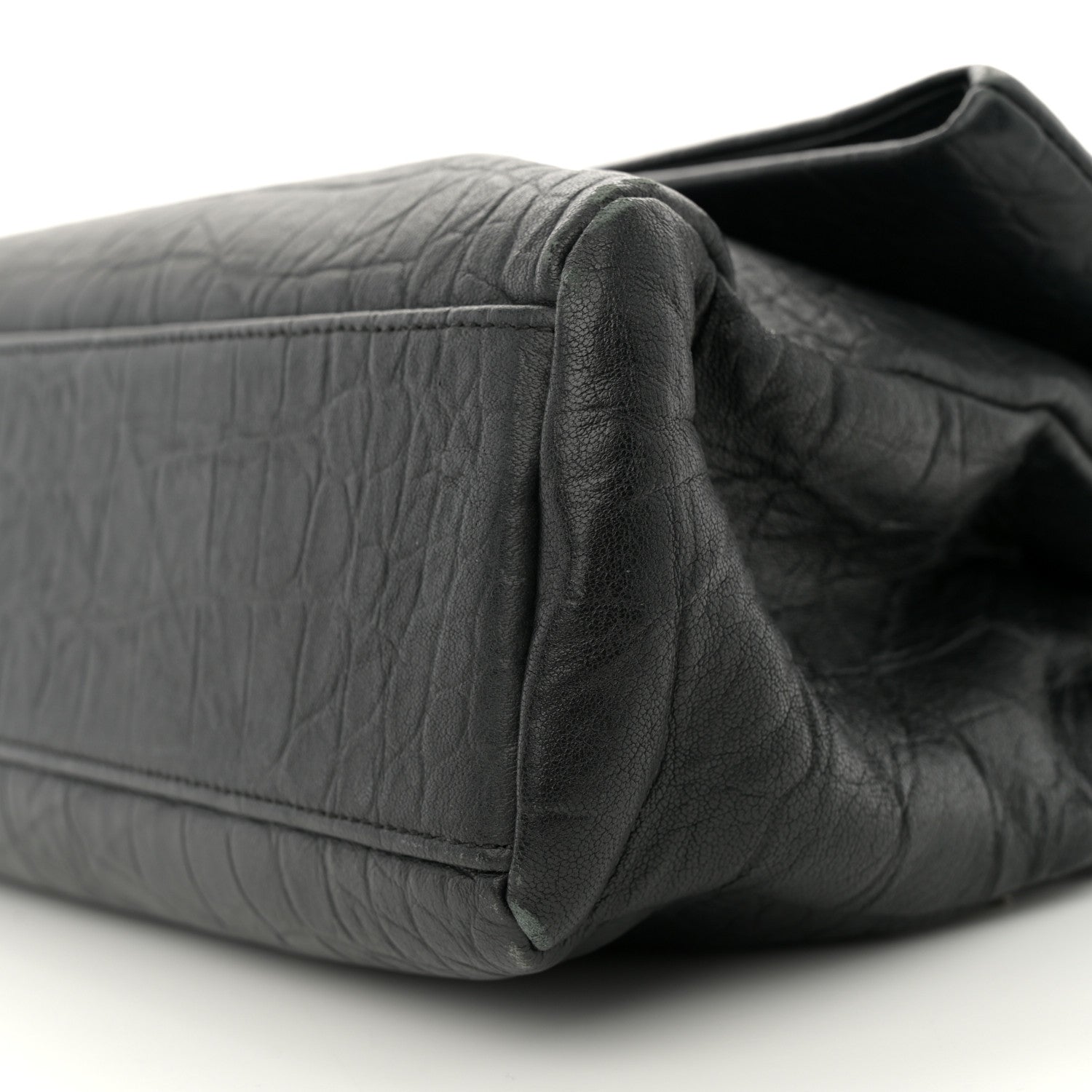 Saint Laurent Calfskin Crocodile Embossed Medium West Hollywood Monogram Fold-Over Black 10 of 11