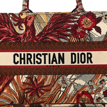 Christian Dior Canvas Embroidered Phoenix Medium Book Tote Red Multicolor 8 of 13