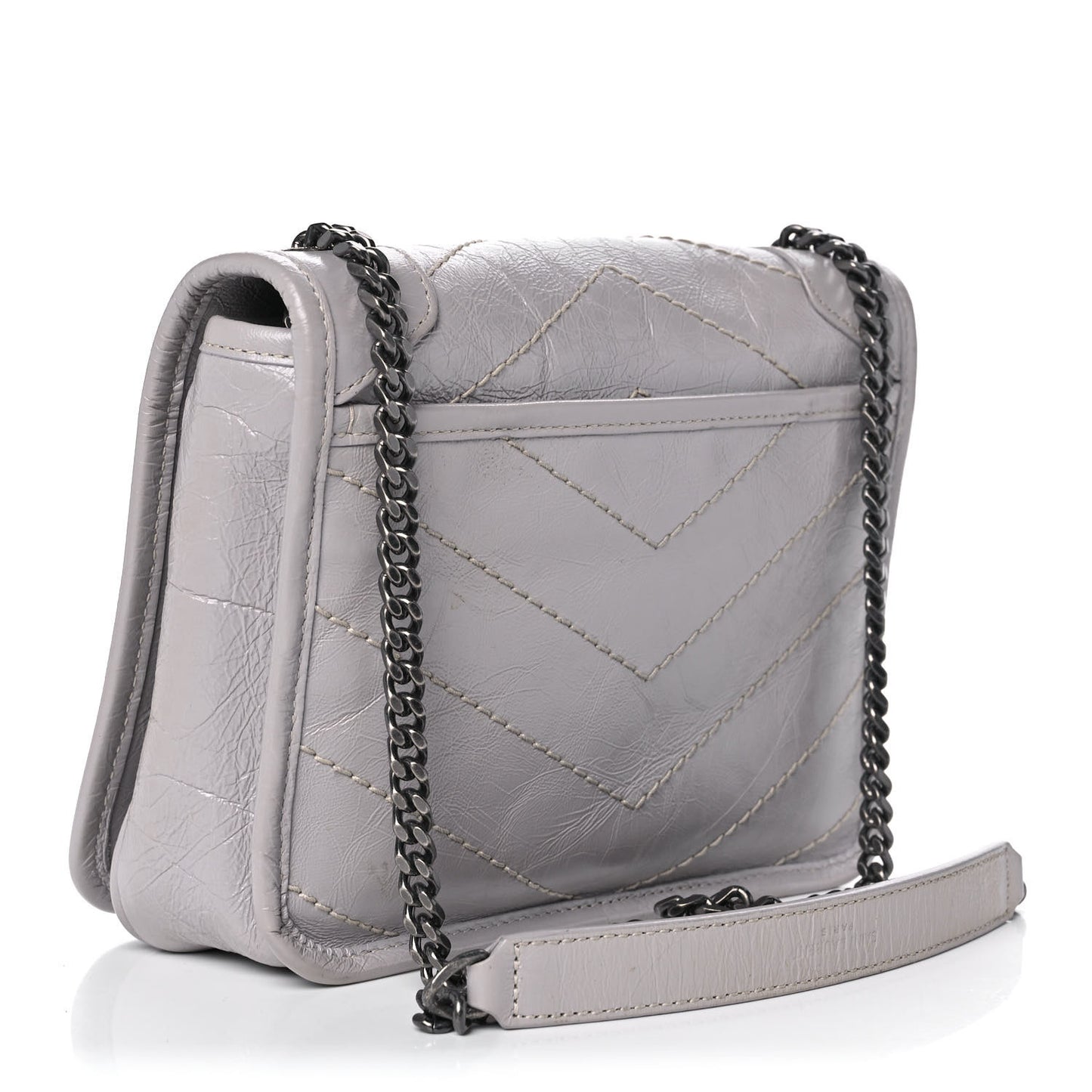 Crinkled Calfskin Matelasse Monogram Niki Chain Wallet Granite