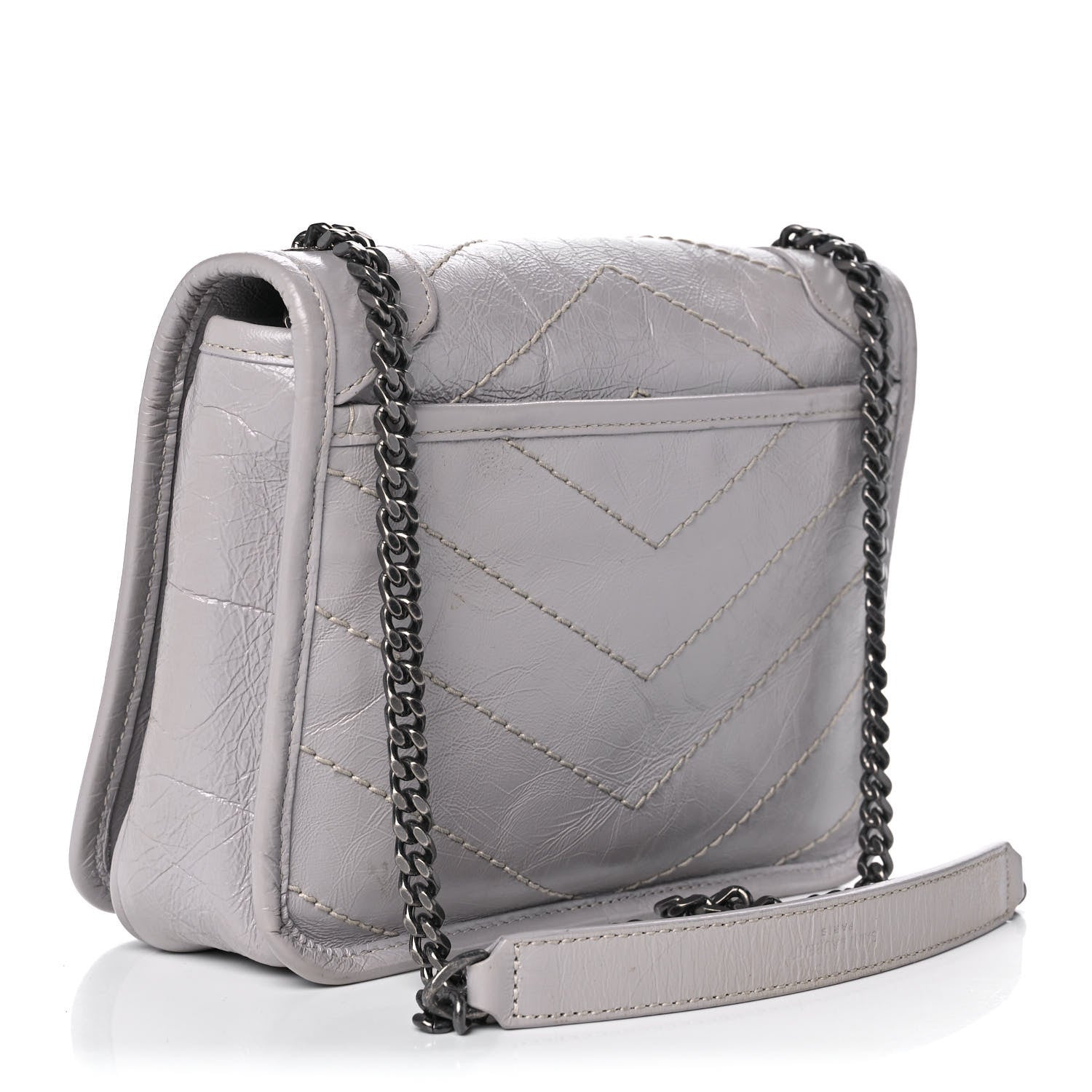 Saint Laurent Crinkled Calfskin Matelasse Monogram Niki Chain Wallet Granite 3 of 12