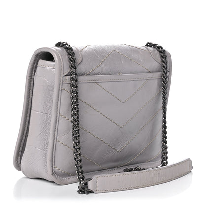 Saint Laurent Crinkled Calfskin Matelasse Monogram Niki Chain Wallet Granite 3 of 12