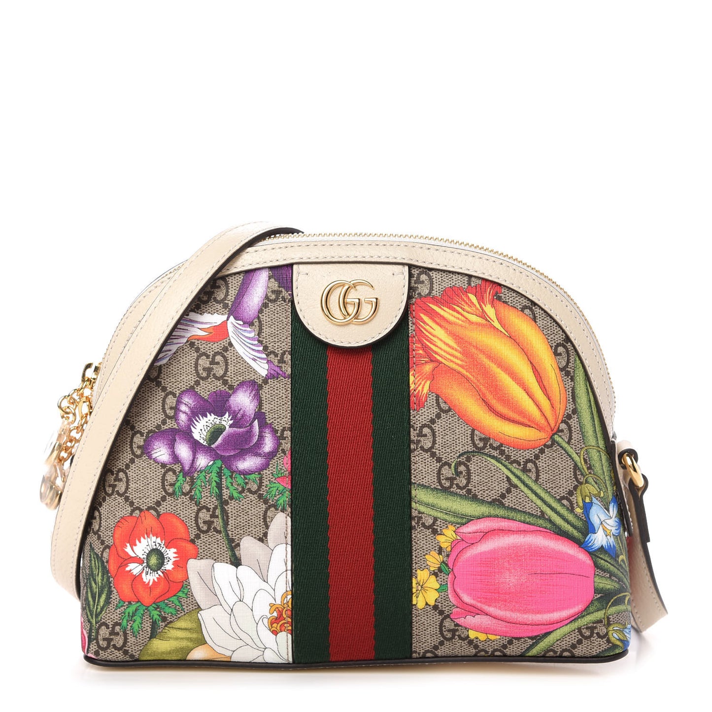 GG Supreme Monogram Flora Web GG Small Ophidia Dome Shoulder Bag White