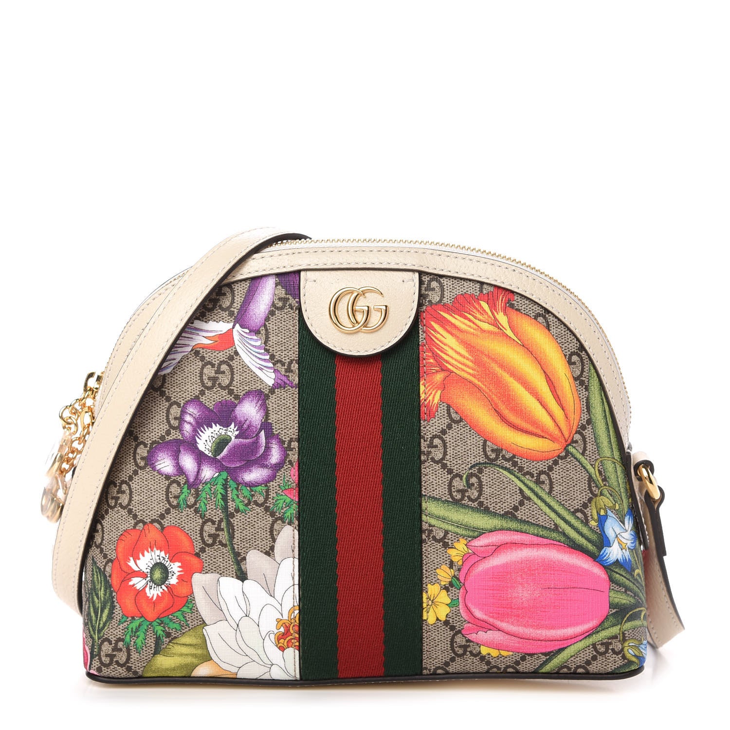 Gucci GG Supreme Monogram Flora Web GG Small Ophidia Dome Shoulder Bag White 1 of 11