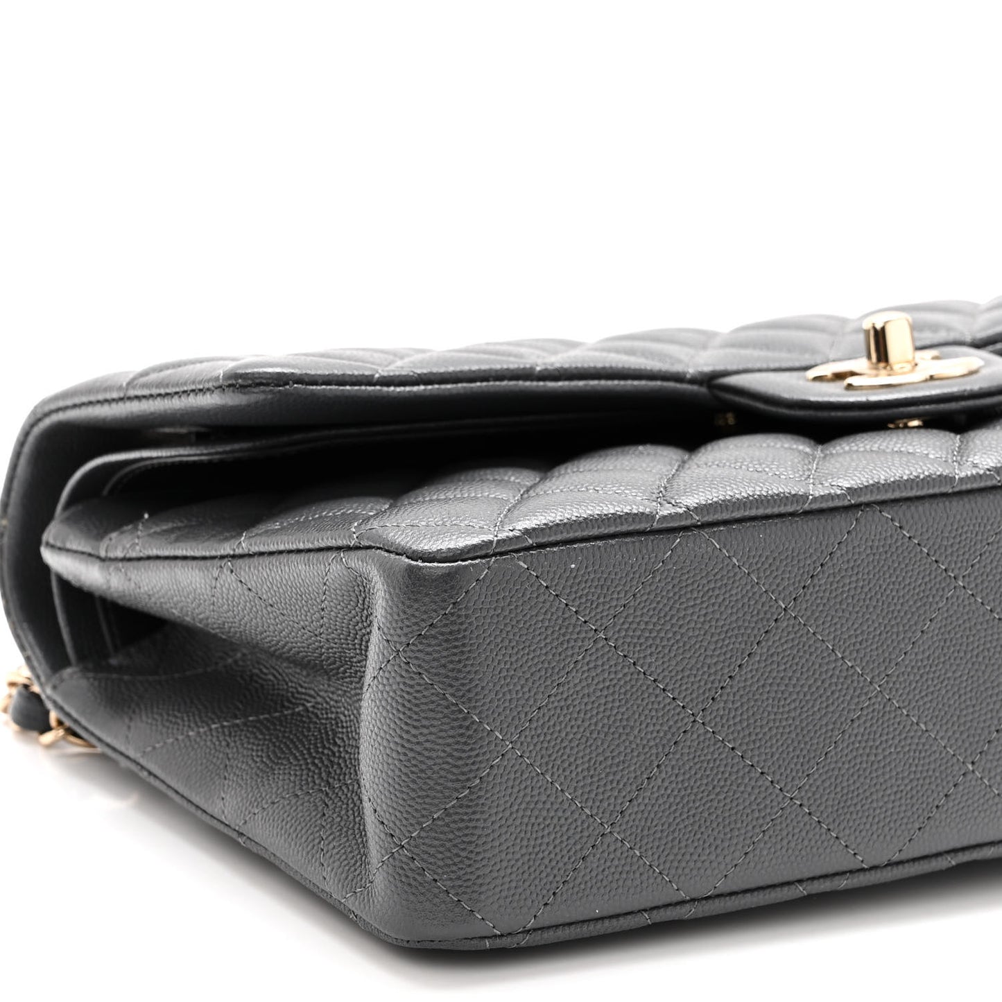 Caviar Quilted Medium Double Flap Dark Grey