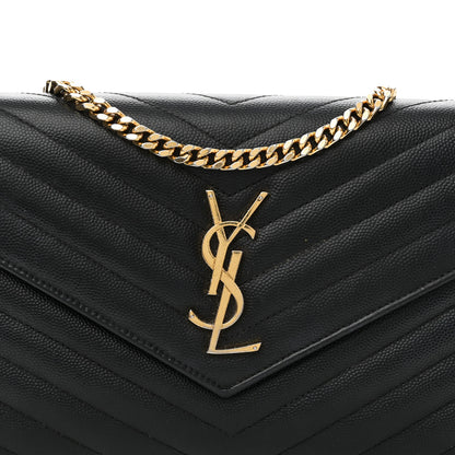 Saint Laurent Grain De Poudre Matelasse Chevron Monogram Chain Wallet Black 8 of 11