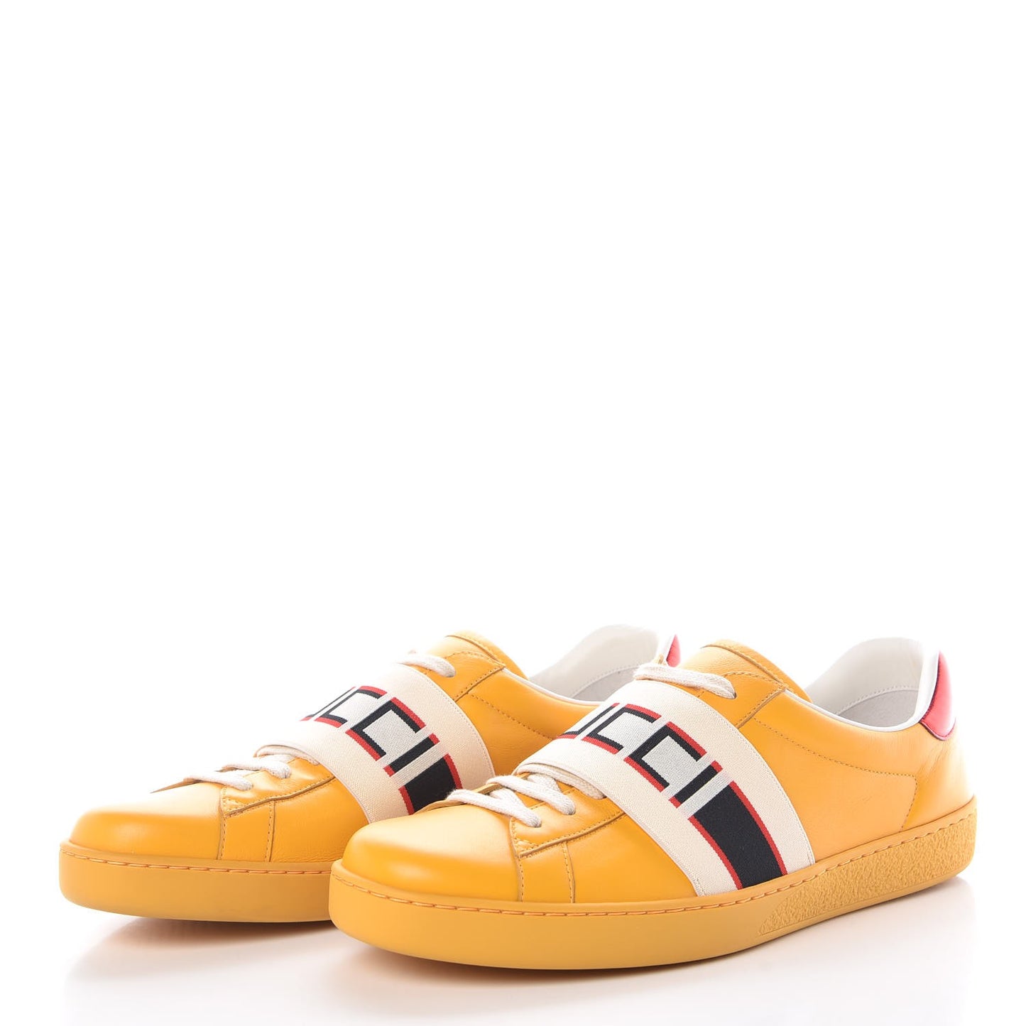 Calfskin Stripe Mens New Ace Sneakers 8.5 Crop Ecru Red Flame