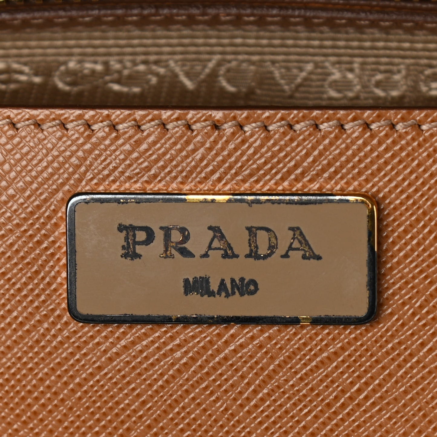 Saffiano Lux Medium Double Zip Tote Caramel