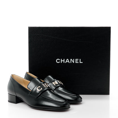 Chanel Shiny Calfskin Logo Loafers 35 Black 11 of 11