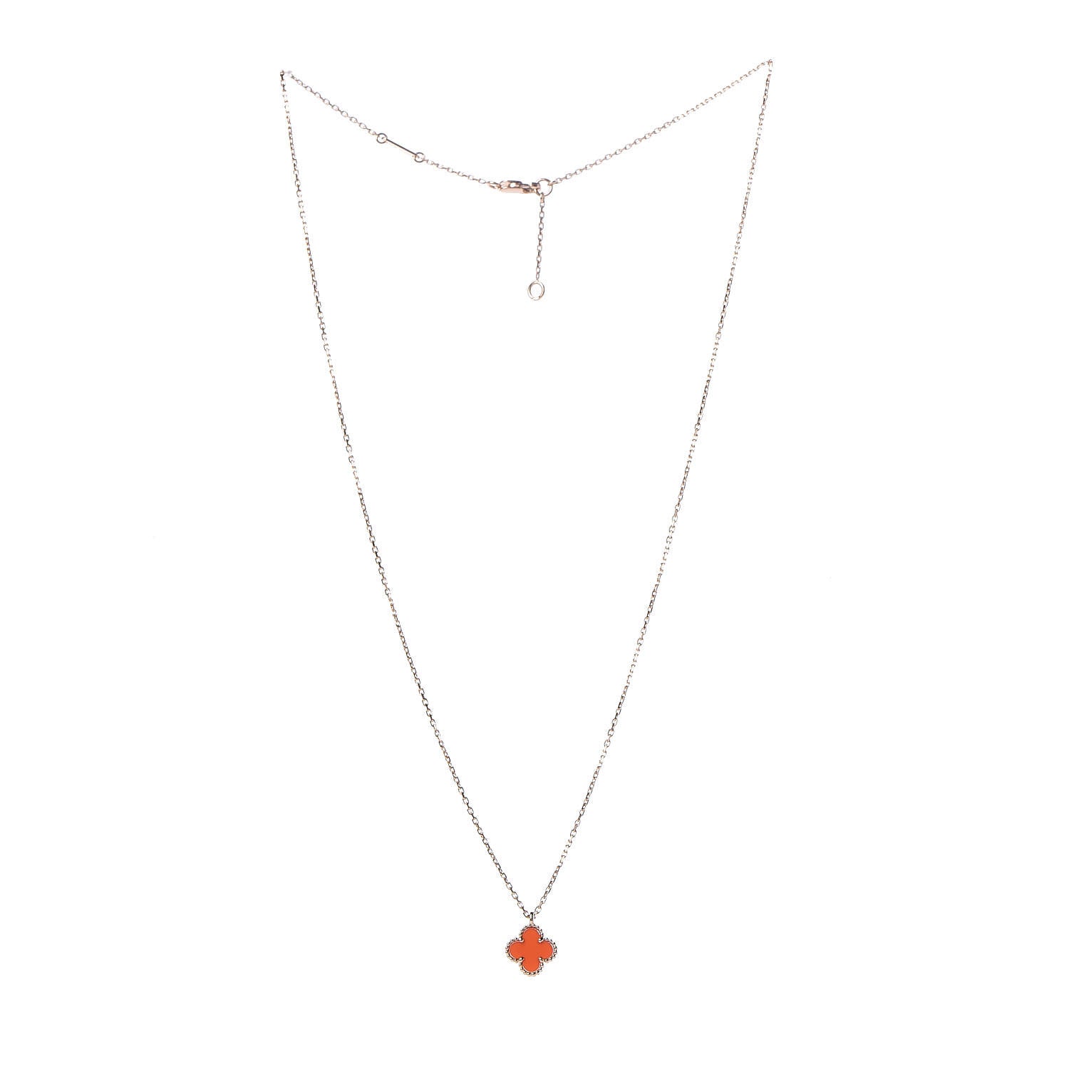 Van Cleef & Arpels 18K Rose Gold Carnelian Sweet Alhambra Pendant Necklace 3 of 8