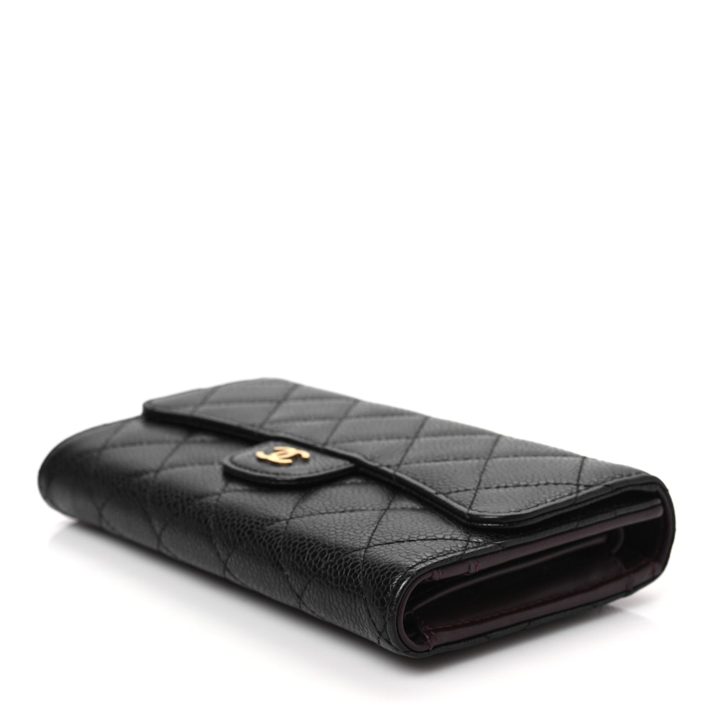 Caviar Quilted Large Gusset Flap Wallet Black