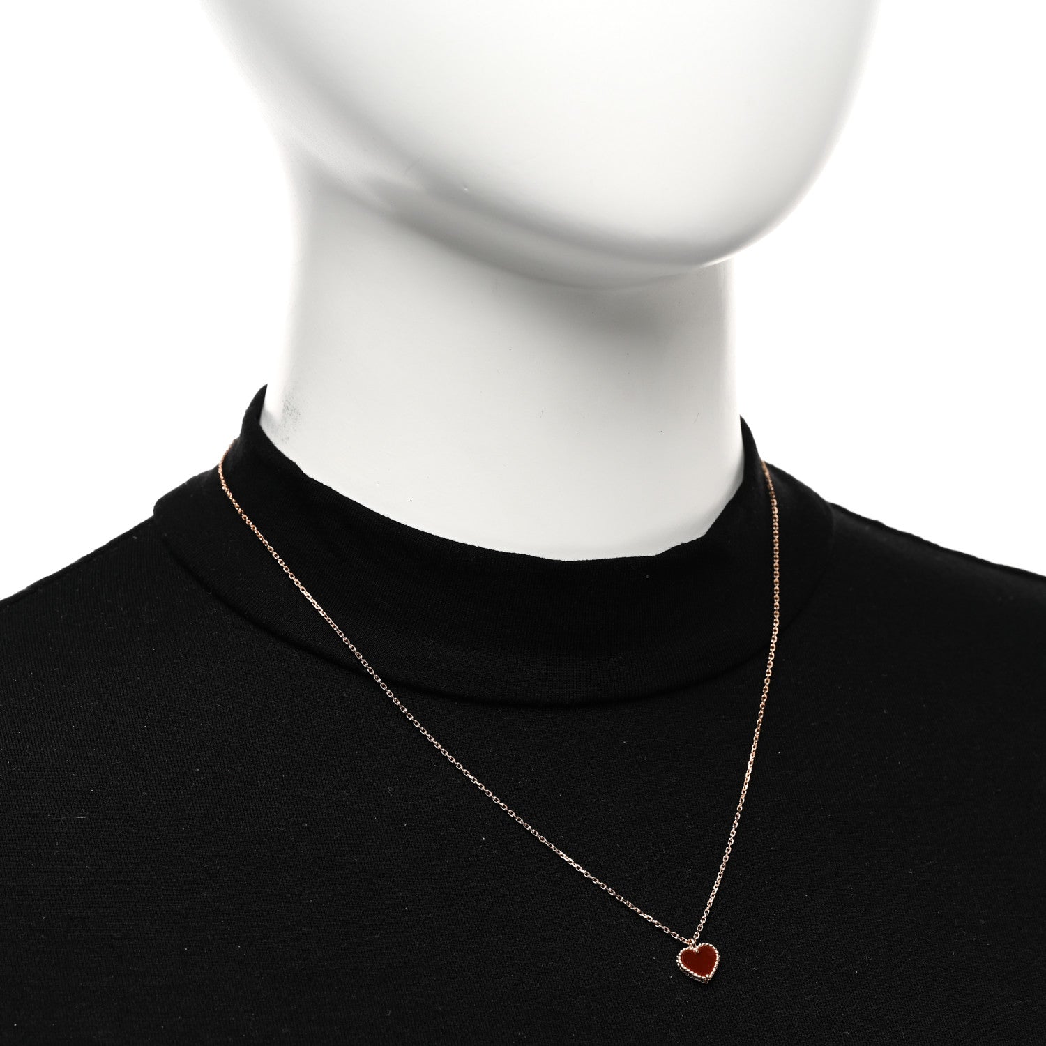 Van Cleef & Arpels 18k Rose Gold Carnelian Sweet Alhambra Heart Pendant Necklace 2 of 6