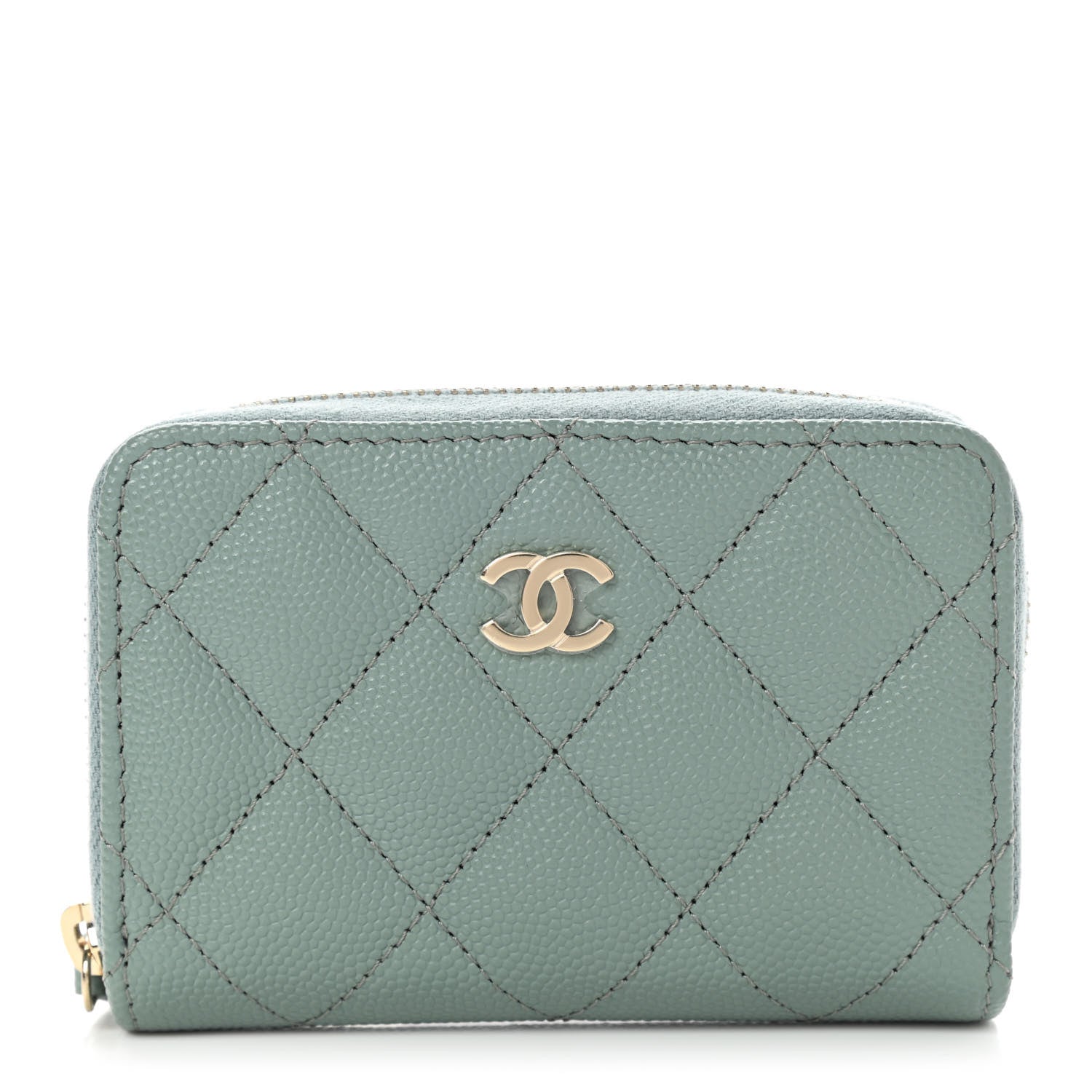 Chanel Caviar Quilted Zip Around Coin Purse Wallet Dark Green 1 of 7
