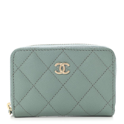 Chanel Caviar Quilted Zip Around Coin Purse Wallet Dark Green 1 of 7