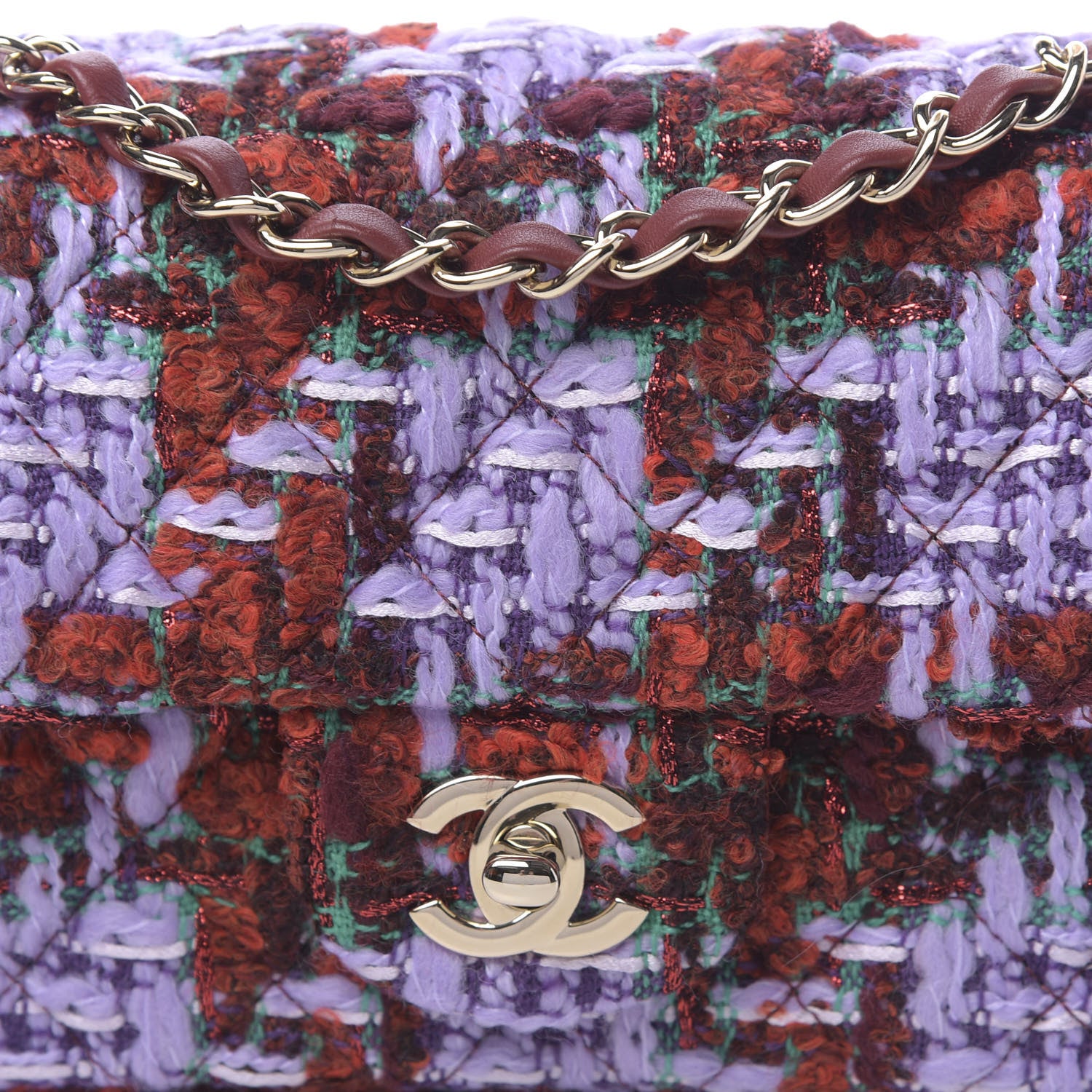 Chanel Tweed Quilted Mini Rectangular Flap Red Purple Green 10 of 11