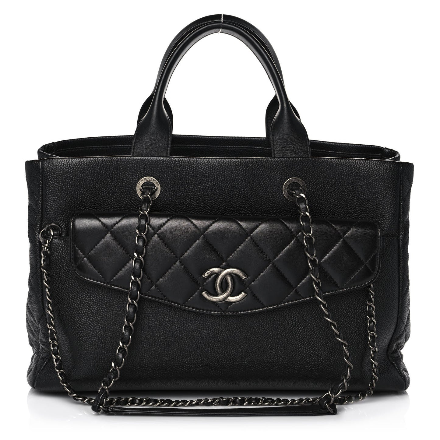 Caviar Lambskin Quilted Large Coco Break Shopping Bag Black