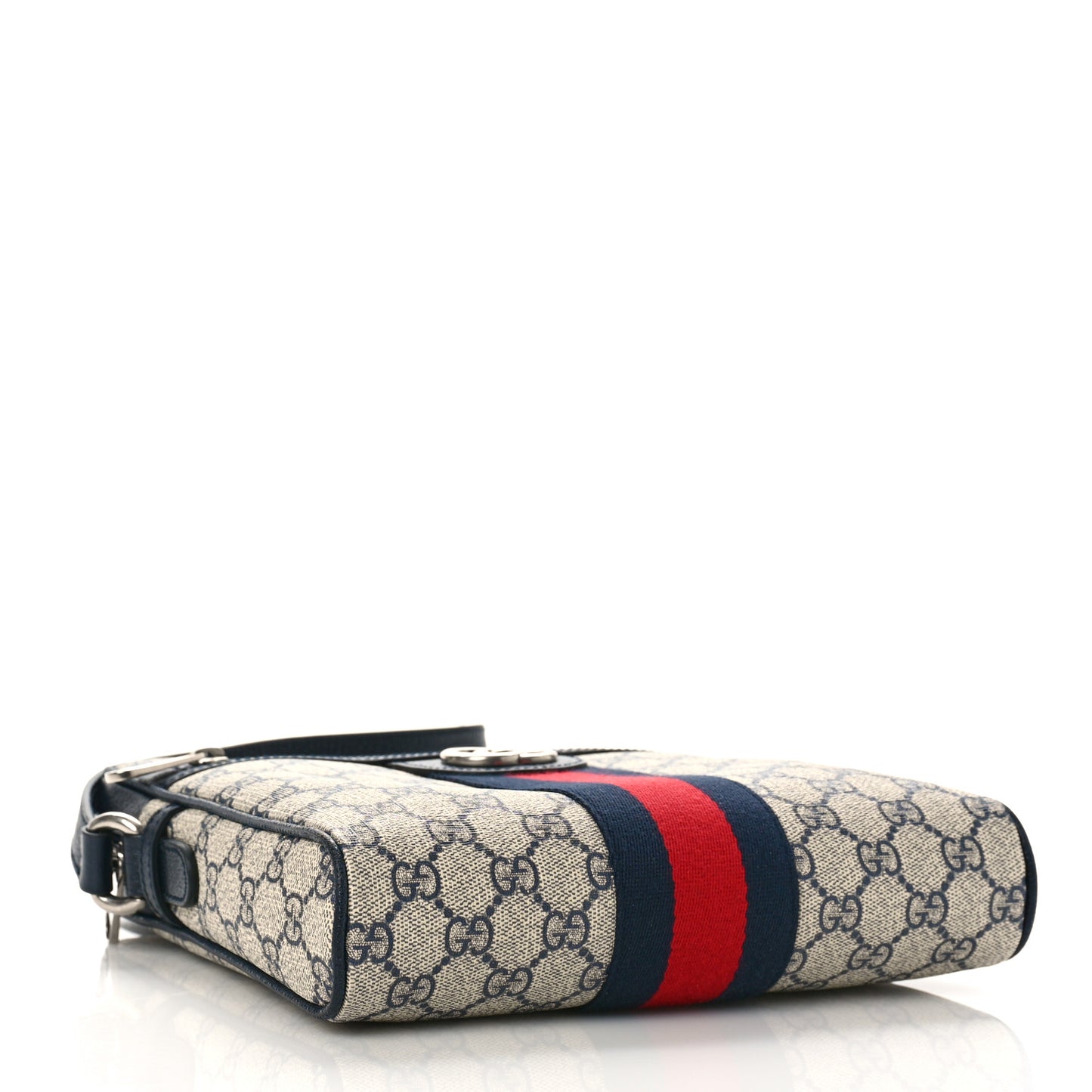 GG Supreme Monogram Textured Dollar Calfskin Web Small Ophidia Messenger Bag Beige Blue