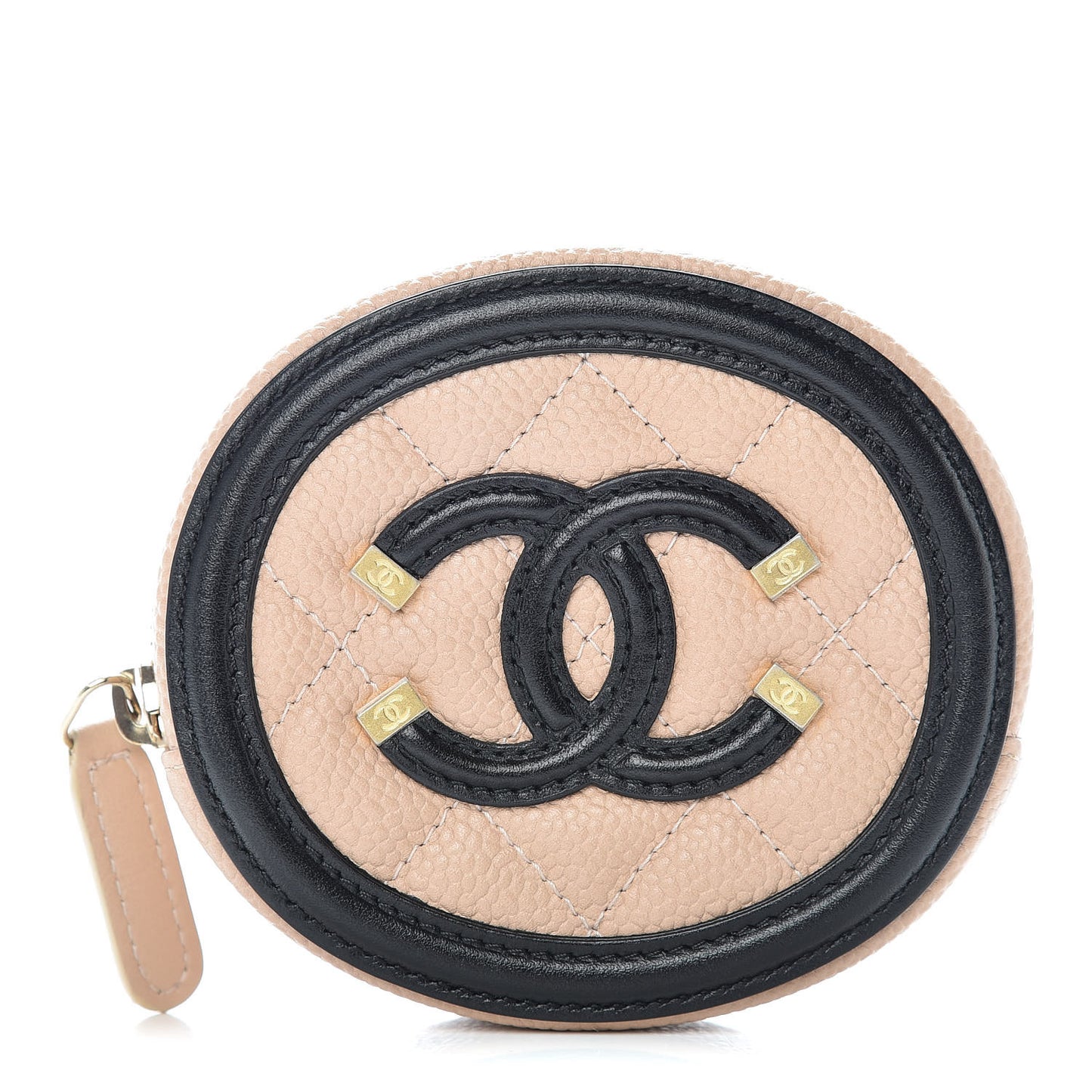 Caviar Quilted Filigree Zip Around Classic Coin Purse Beige Black