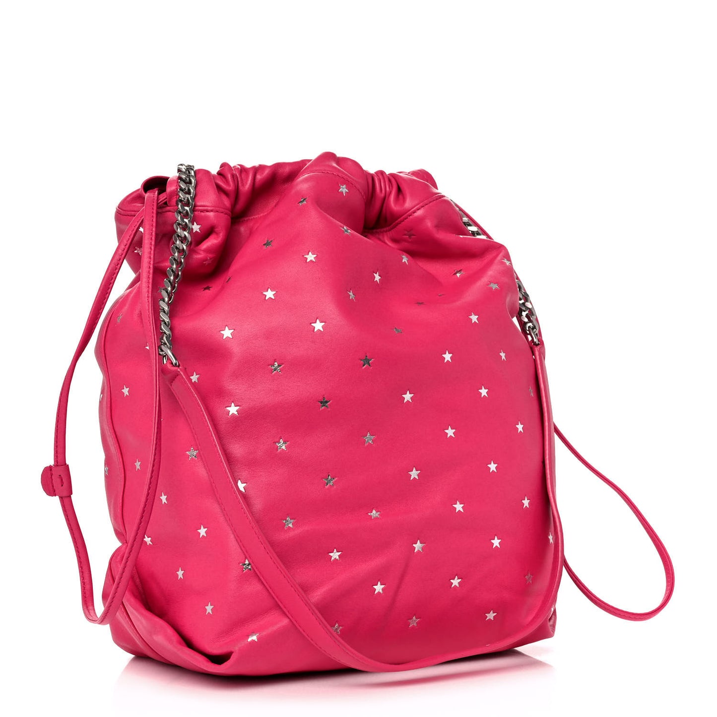 Lambskin Star Printed Teddy Drawstring Bag Fuchsia