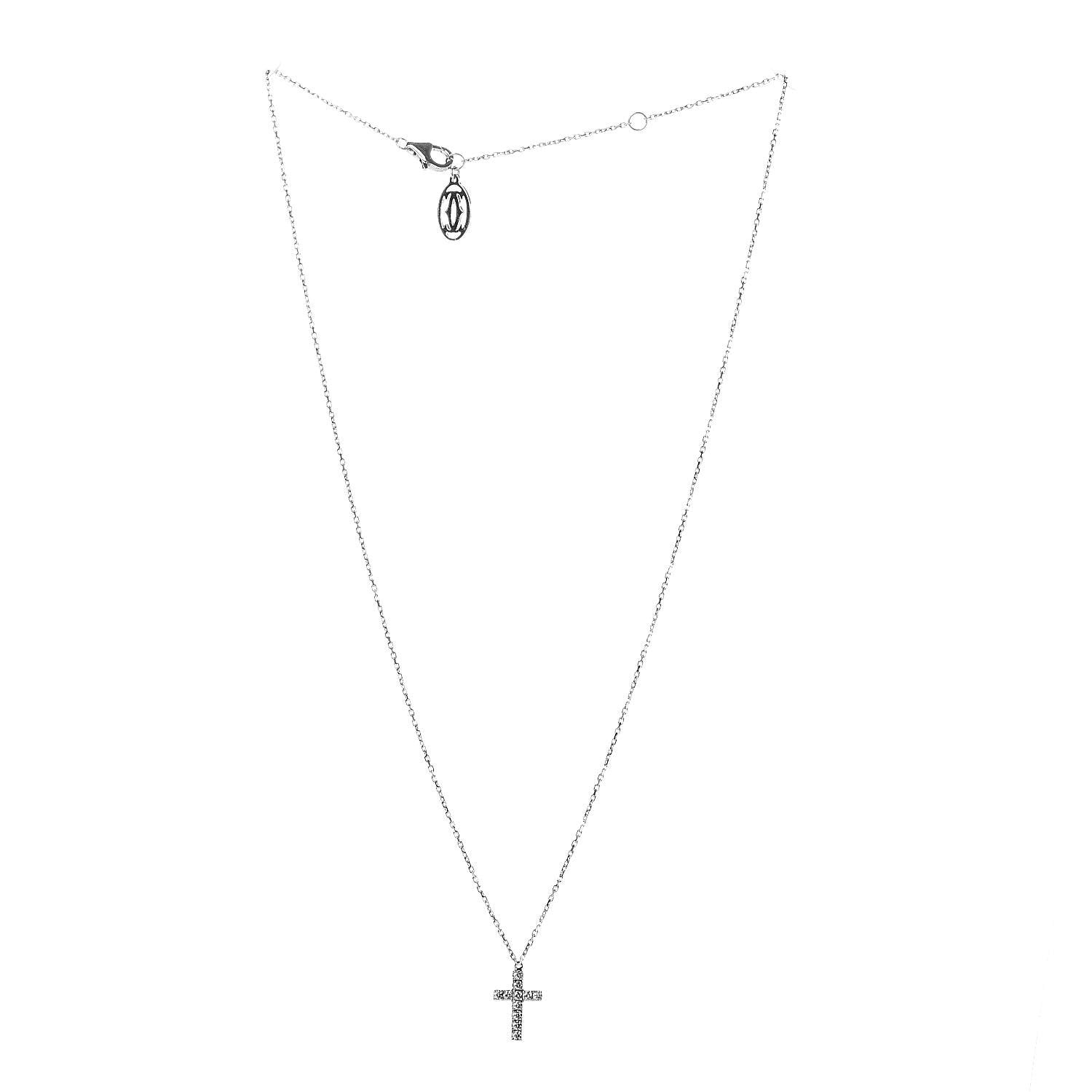 Cartier 18K White Gold Diamond Symbols Cross Pendant Necklace 3 of 4