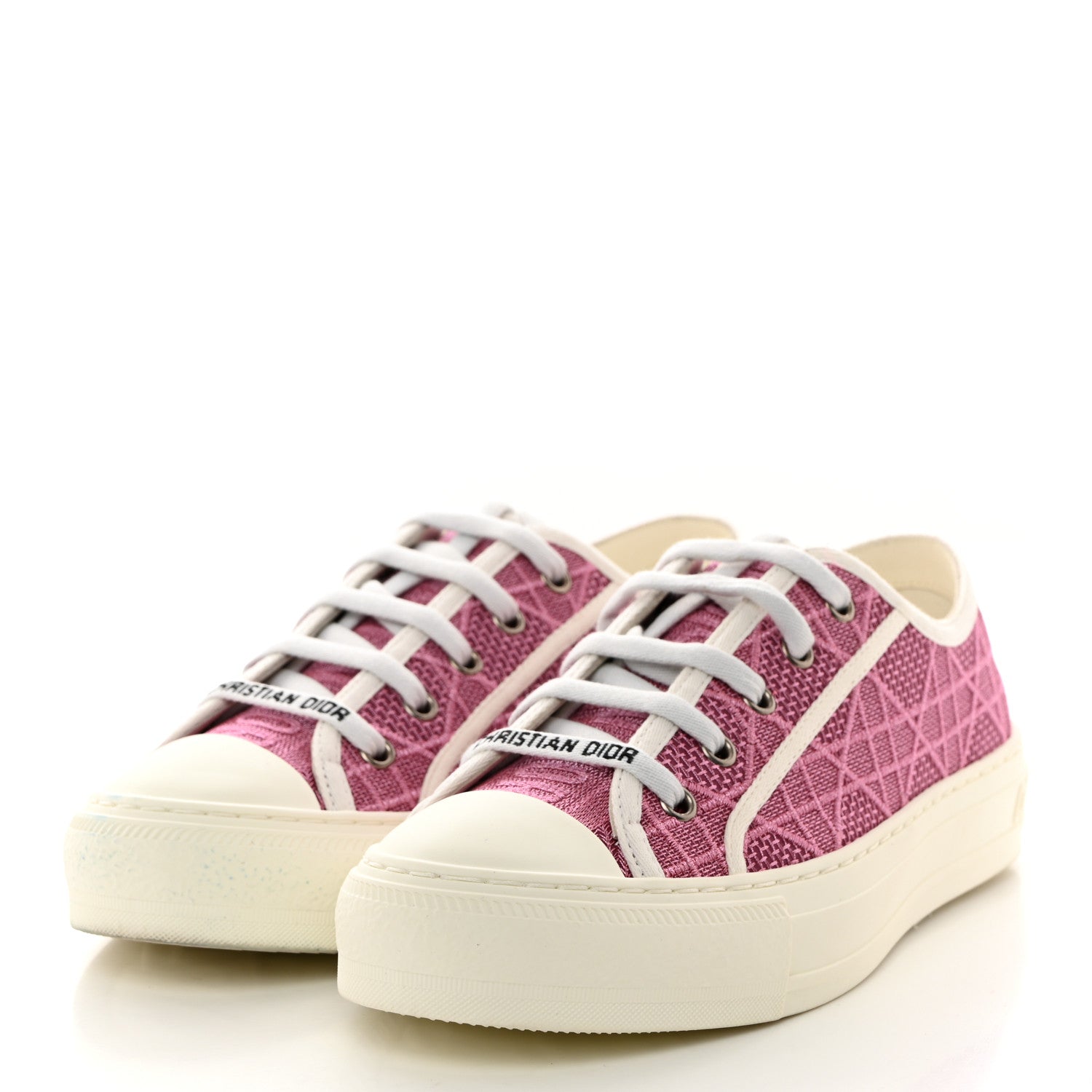 Christian Dior Laminated Canvas Cannage Embroidered Womens Walk'N'Dior Low Top Sneakers 37 Metal Rose 3 of 8