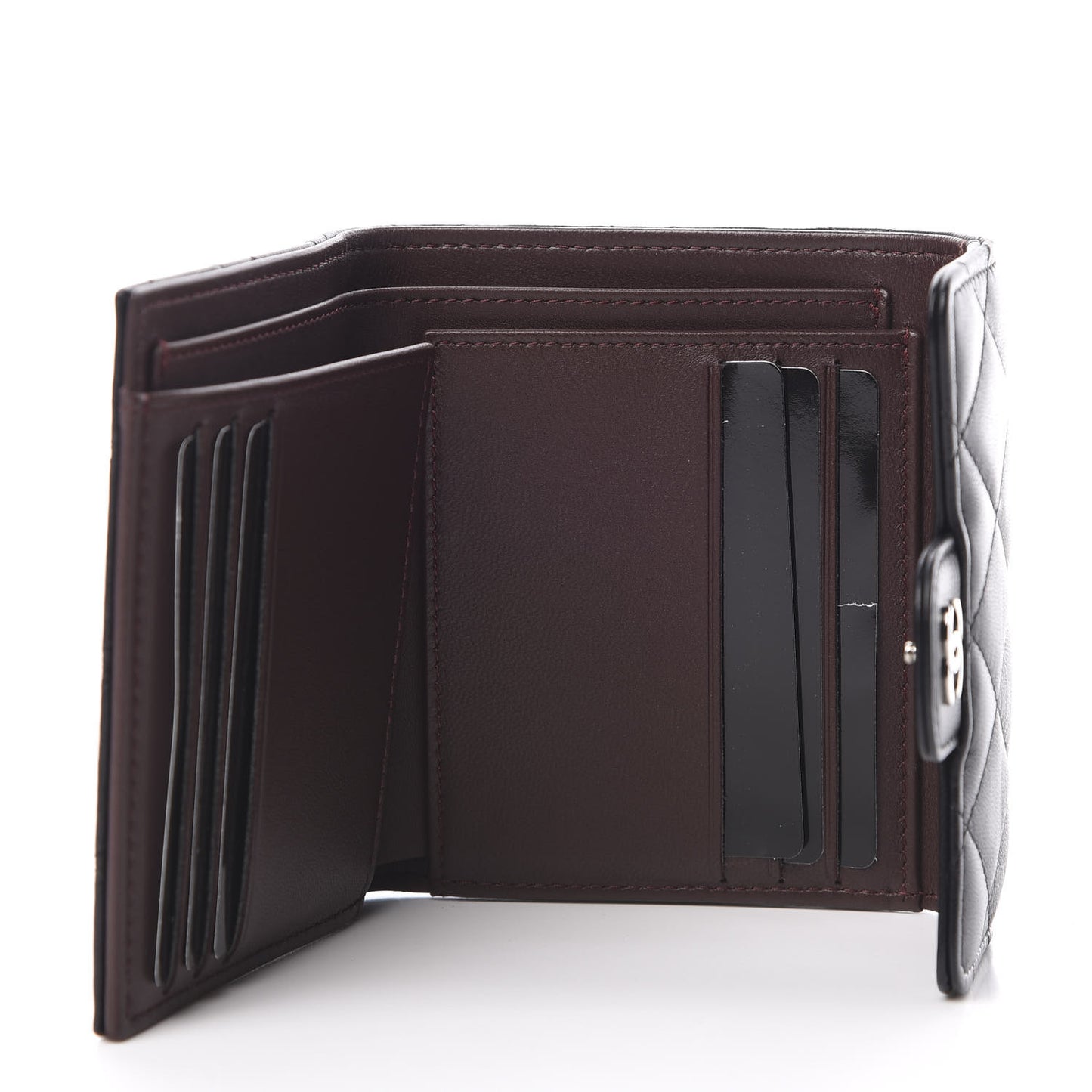 Lambskin Quilted Compact Flap Wallet Black