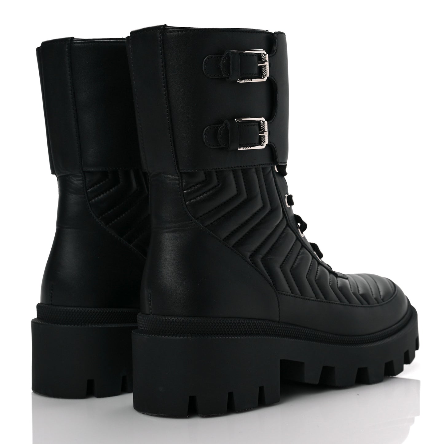 Nappa Frances GG Matelasse Platform Combat Boots 39 Black