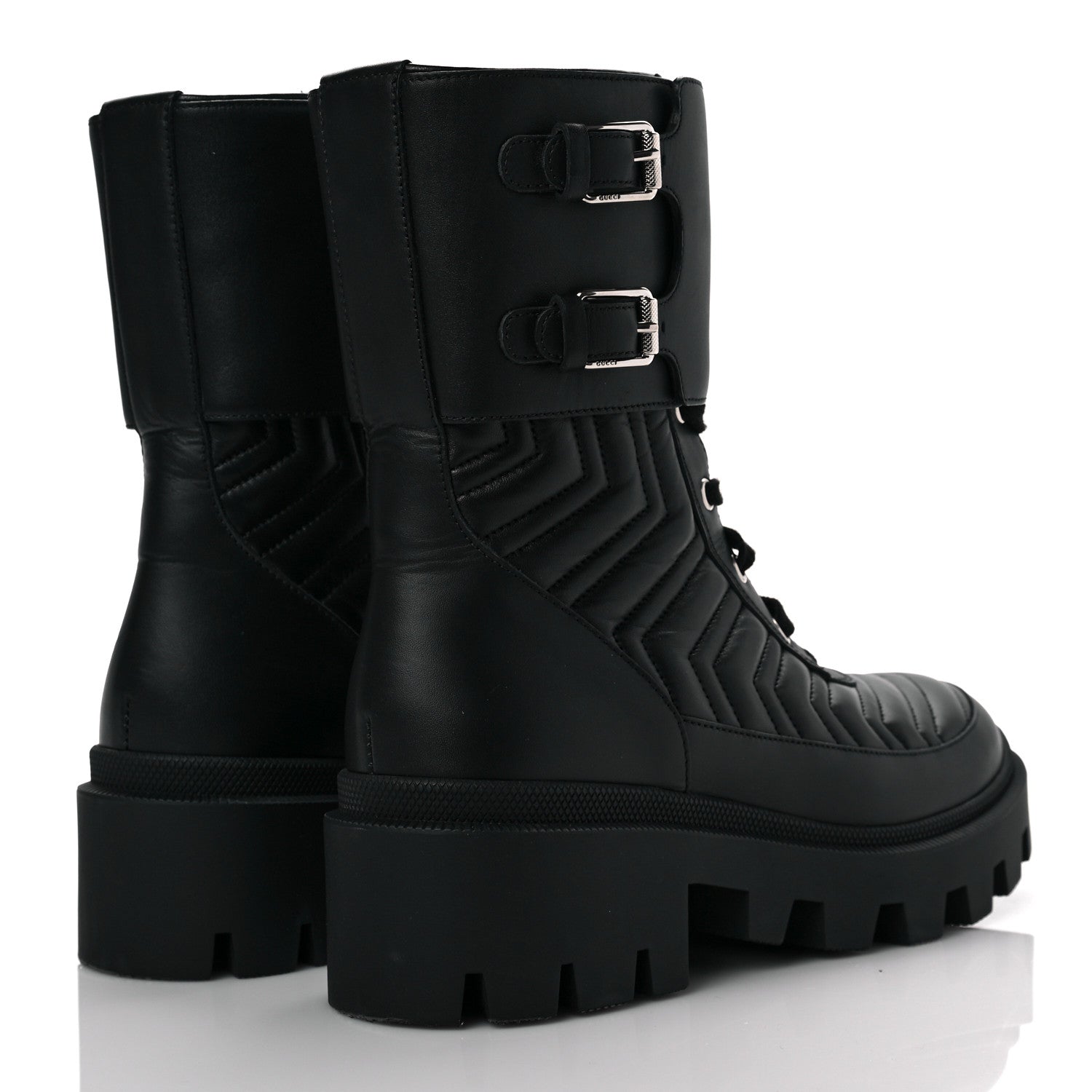 Gucci Nappa Frances GG Matelasse Platform Combat Boots 39 Black 4 of 7